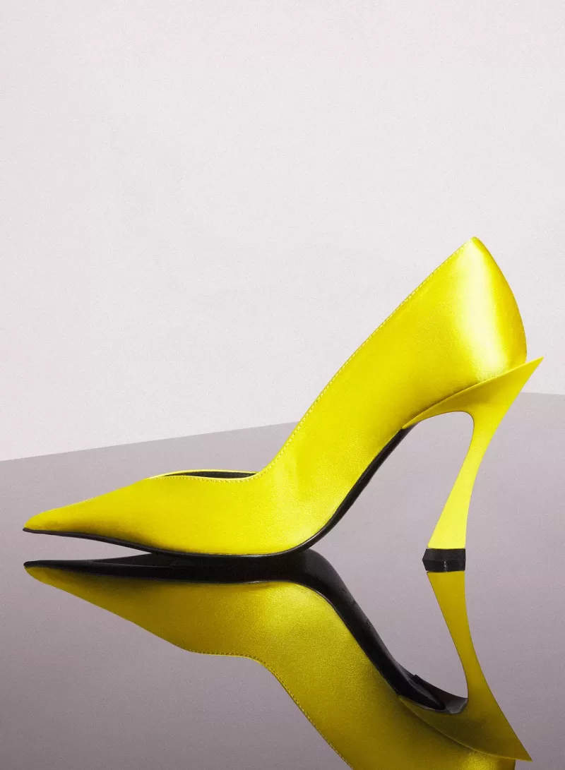 Clearance MUGLER yellow leather fang 95 satin pump